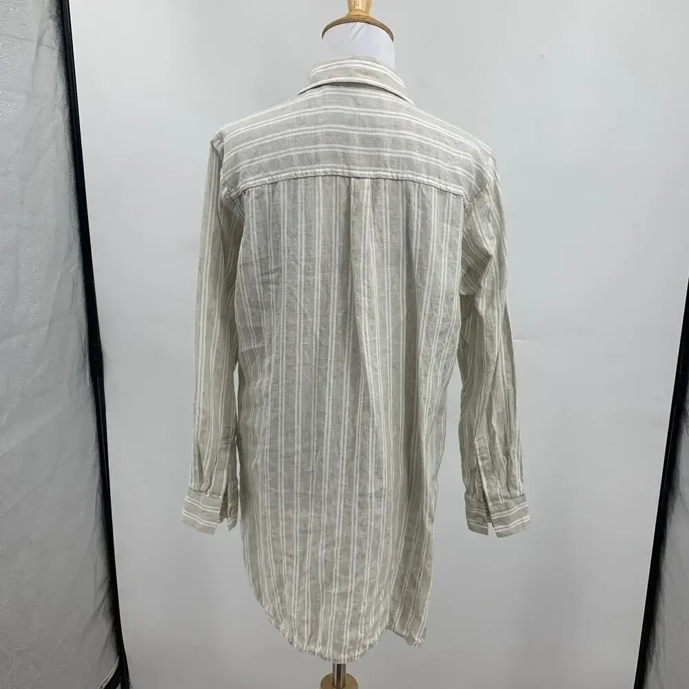 Lafayette 148 New York Shirt Womens Small Button Up Striped Linen Shirttail Hem - Picture 6 of 10